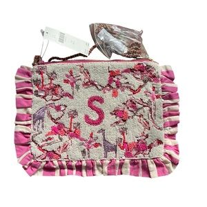 Anthropologie beaded Monogram clutch  letter “S” NWT pink